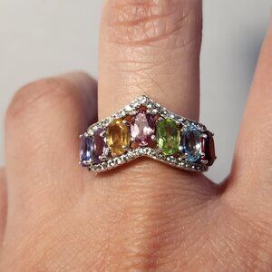 VTG Tanzanite Amethyst Citrine Sapphire Peridot Topaz Garnet 925 Ring Sz 7